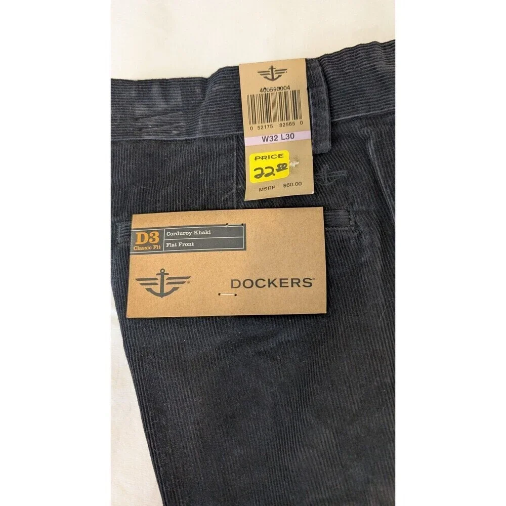 Dockers Men’s Corduroy Pants 32x30 Black Flat Front Classic Fit 100% Cotton NWT